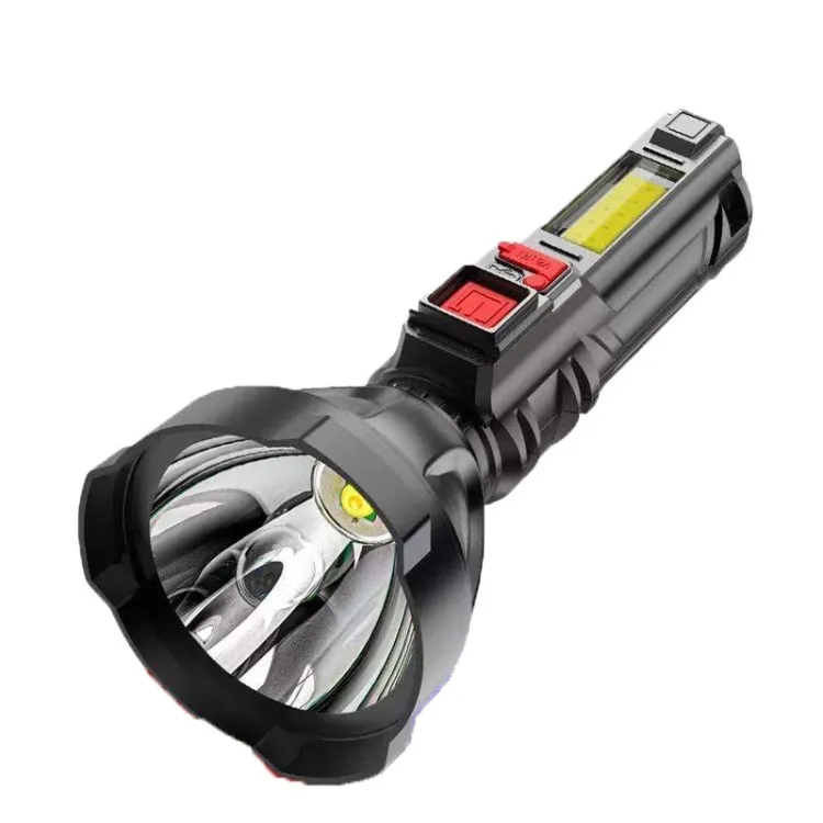 Lampe de poche OSL main Plus COB en plastique, lumière latérale rechargeable à 4 niveaux 200-500m prise de vue longue portée USB, lumière forte