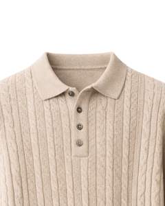 เสื้อโปโลถักลายแนวตั้ง แขนยาว คอติดกระดุม เนื้อผ้านุ่ม สีเบจ สำหรับฤดูหนาว รับสั่งซื้อจำนวนมากแบบขายส่ง - Product Image 5