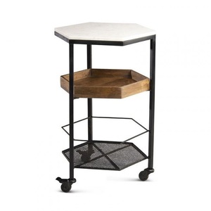 Chariot de service de nourriture au design vintage de forme ovale Chariot de cuisine Design moderne Chariot de bar de service de bière et de vin en bois massif en métal - Product Image 2