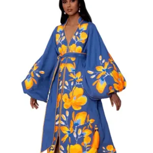 Exclusive Ukrainian Embroidered Full Balloon Sleeves Ukraine Women High Neck Belted Dresses