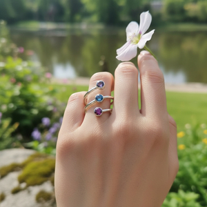 Anillos Elegantes de Plata con Gemas de Cuarzo Zafiro, Topacio y Amatista - Product Image 1