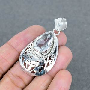 Colgante de piedras preciosas de latón de cristal de último diseño hecho a mano, colgante plateado, joyería de moda, colgante de piedra única, suministro de dijes - Product Image 2