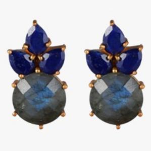 Pendientes de labradorita y lapislázuli de plata de ley 925, pendientes redondos con forma de pera, novedad - Product Image 1