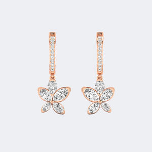 Boucles d'oreilles pendantes Huggie linéaires en or avec diamants de laboratoire cultivés, sertis en griffes et pavé, formes Marquise et Rond, 1.30CTW, pour femme - Product Image 6