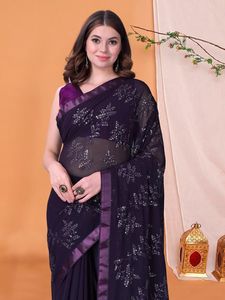 Dernière qualité indienne ethnique Georgette Saree Blouse pour femmes dames Sari avec broderie de séquence pour les mariages et les fêtes - Product Image 6