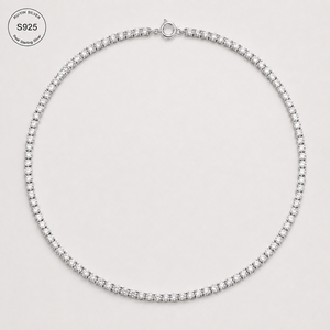925 纯银锆石网球项链 42.5 厘米弹簧环扣高抛光珠宝链 - Product Image 1