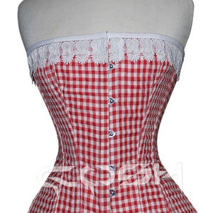 Red Checkered Cotton Overbust Corset Tight Lacing Corsetry With Front Busk Closure - Product Image 4