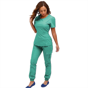 Uniforme de gommage médical vert 100% gommages en polyester pour femmes gommages ensemble extensible - Product Image 4