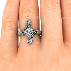 Bague de fiançailles exclusive en or massif 18 carats pour femme Ensemble de lunette de style art déco Bijoux en moissanite avec certificat GRA en diamant de dérivation - Product Image 6