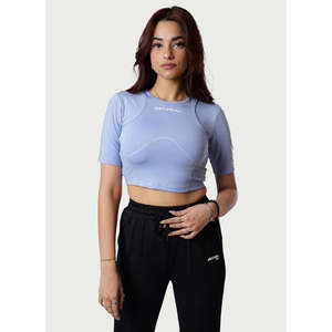 Top Deportivo de Yoga para Mujer, Cuello Redondo Sin Costuras, Color Azul Cielo, 95% Poliéster + 5% Algodón, Tejido Transpirable y Ligero para Ejercicio - Product Image 1