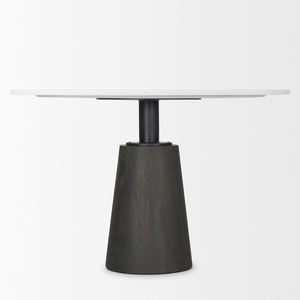 Modern <b>White</b> Marble & Black Solid Mango Wooden Pedestal Base 4 Seater Luxury Home Kitchen Bar Restaurant Outdoor <b>Dining</b> <b>Table</b> - Product Image 2