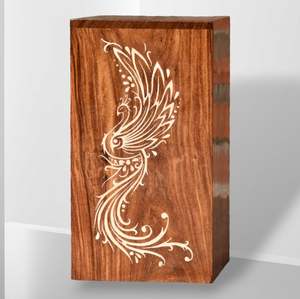 Urna de pavo real con figura de árbol hecha a mano para cenizas humanas, caja de madera con tapa, urna para mascotas, urna de cremación, recuerdo de enterramiento - Product Image 5