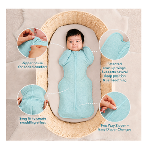 Cozy Hippo Baby Swaddle Light Turquoise <b>Comfortable</b> Newborn Sleep Sack Ergonomic Arms Up Design Soft Cotton - Product Image 6