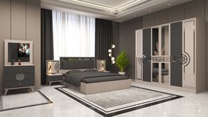 ชุดเฟอร์นิเจอร์ห้องนอนคุณภาพสูง ทันสมัย หรูหรา พร้อมที่เก็บของ วัสดุไม้อัดและผ้า รับประกัน 1 ปี สำหรับใช้ในอพาร์ทเมนต์และโรงแรม - Product Image 6