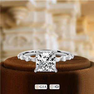 Bague en diamant de laboratoire taille princesse de 1 carat, bague de fiançailles pavée de diamants, bague délicate, bague de fiançailles en or blanc 14 carats - Product Image 2