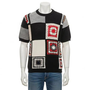 Knitted Crew Neck <b>Patchwork</b> T Shirt Cotton Blend Soft Touch Casual Daily Wear Fashion <b>Top</b> Comfortable Stylish Apparel Export - Product Image 1