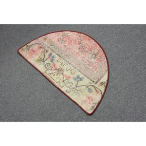 2.4x1.5 ft Rug, Vintage Turkish Round Rug, <b>Red</b> <b>Wool</b> Rug - Product Image 2
