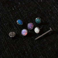 Piercing en titane F136, bijou de nez à enfoncer avec opale, sans filetage, extrémité labret dorée, calibre 18 16G