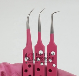 ขายส่ง คีมต่อขนตาแบบวงกลม GETUP BROSONS IMPEX 90 องศา สีชมพูเคลือบผง คีมโค้งสแตนเลส - Product Image 2