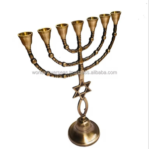 Judaica Available Menorah with Star Metal Elegant Silver Gold Plated Menorah <b>Candle</b> <b>Holder</b> Seven Arm Style by WONDER OVERSEAS - Product Image 1
