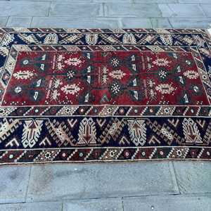 4.6x6.9 ft Rug, Vintage Turkish Rug, <b>Red</b> <b>Wool</b> Rug - Product Image 3