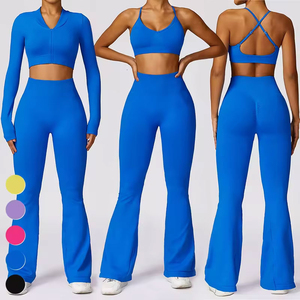 Logo personnalisé solide taille haute femmes 3 pièces ensemble d'entraînement vêtements actifs Gym Fitness Legging et veste à manches longues vêtements de yoga - Product Image 4