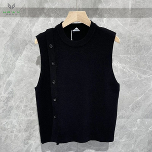 Pull-over en tricot vintage de luxe pour hommes, gilet col rond boutonné à l'avant, couleur unie, vêtements de ville décontractés, débardeurs de grande taille et élégants - Product Image 1