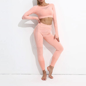 Conjunto de Yoga de dos piezas para mujer Ropa deportiva transpirable de color sólido de etiqueta privada en todos los tamaños en oferta - Product Image 1