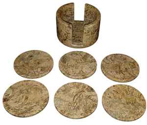 Juego de Posavasos de Mármol Coral, Hechos a Mano, de 4 Pulgadas, de Piedra Natural, Decoración de Mesa de Lujo - Product Image 1