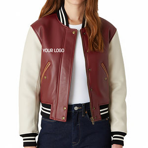 Chaqueta Varsity de Cuero 100% Puro, Personalizada al por Mayor, Chaqueta de Mujer con Logotipo Bordado en Chenilla Personalizado - Product Image 1
