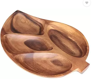 Fourniture d'usine en forme de feuille Compartiment de plateau en bois d'acacia Plaque divisée pour plat à Dessert Plateaux de service en bois - Product Image 6