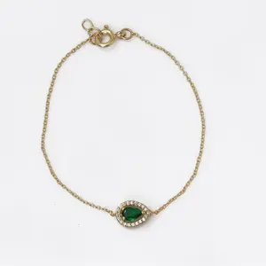 Bracelet classique en or plaqué avec émeraude taille poire pour femme, pour mariage, fête ou cadeau, bijoux fins, bracelets à breloques - Product Image 4