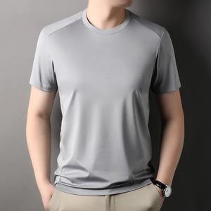 Camiseta de manga corta para hombre de verano 2024, Color sólido de alta calidad, cómoda sensación de hielo, estilo informal de negocios, logotipo frontal - Product Image 3