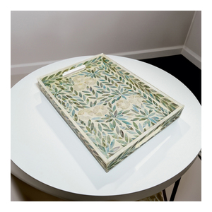 Vietnam madre perla incrustaciones patrón geométrico duradero hecho a mano elegante lujo ecológico bandeja de servicio para restaurante en casa - Product Image 1