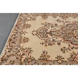 Classic Beige <b>Brown</b> 5.5 X 9.3 ft Vintage Turkish Rug Large Area <b>Wool</b> Patchwork Design for Hallway Bedroom Latex for Room Bedside - Product Image 4