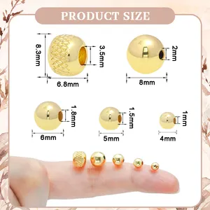 รอบบอล 4 มม.5 มม.6 มม.8 มม.Spacer ลูกปัดทองเหลือง 18K Gold Plated สับปะรดลายลูกปัดสําหรับเครื่องประดับทําสร้อยข้อมือสร้อยคอ