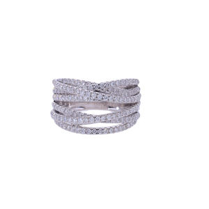 Anillo cruzado de varias filas de oro de 14 quilates con diamantes de corte brillante redondos naturales Ajuste de pavé elegante y declaración brillante - Product Image 6
