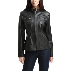 Chaqueta de cuero de manga larga para mujer, buena venta de moda para mujer, chaquetas de cuero genuino Plus, precio al por mayor con logotipo personalizado - Product Image 1