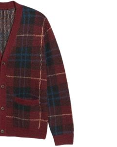 Pull cardigan pour homme à motif à carreaux bleu marine et noir avec tissu en coton doux et chaud et fermeture à boutons pour la mode d'hiver - Product Image 3