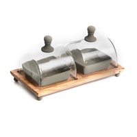 Support à gâteau unique à double niveau Dôme en verre Plateau de présentation à dessert pour fête de mariage Anniversaire Plateau pour assiette à beurre Outils de service à gâteaux