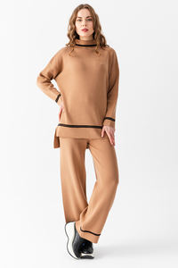 Women's Striped Knitwear Sports Two-piece Oversize long-sleeved Sweater and Trousers Stylish Set for Daily Yoga and <b>Walking</b> - Product Image 4