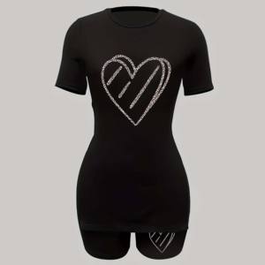 Conjunto de Ropa Casual de Invierno para Mujer, Personalizado, Sólido, Camiseta Corta Holgada y Pantalones Cortos Deportivos - Product Image 2