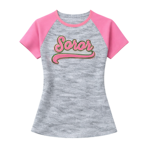 Camiseta de Manga Raglán Heather Grey Soror, para Mujer, de la Hermandad Griega, Color Rosa Verde, Verano, Ecológica, Informal, Elegante, para la Universidad - Product Image 3