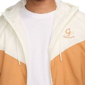 Custom Made Men's <b>Zip</b>-<b>Up</b> Waterproof Jackets 100% Polyester Canvas Material Windbreaker with Front Logo Print for Hiking - Product Image 3