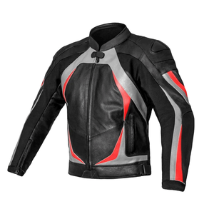 Men's Racing 100% Genuine Lambskin Leather Motorbike Jacket With Armoured Protections Black Grey & Red Motorcycle Jacket For Men - Product Image 1