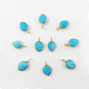 Pendentif en pierre précieuse sculptée feuille 10x8mm or 18 carats vermeil lunette en argent sterling 925 plaqué rhodium breloques feuille - Product Image 3