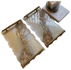 Set of Two Resin Decorative Serving Tray Attractive Tray for Home <b>Kitchen</b> Dining <b>Table</b> <b>High</b> on Demand Resin Trays - Product Image 1