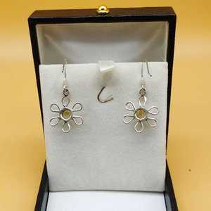 Handmade 925 Sterling Silver Fine Dangle <b>Earrings</b> <b>Citrine</b> Cabochon Flower Design <b>Citrine</b> Gemstone Elegant Floral Silver Jewelry - Product Image 2