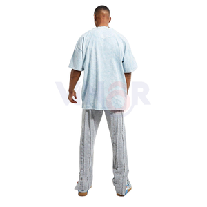 Camiseta de gran tamaño lavada con ácido de 100% algodón para hombre, ropa de calle en blanco con hombros caídos, peso pesado, sólido, antiarrugas, longitud larga - Product Image 3