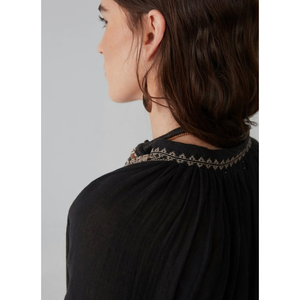 Blusa Tina - Blusa de Lujo Vintage con Bordado Floral en Chifón/Seda Tejida, Talla XL, Holgada, con Solapa Bordada en Color Carbón, para Otoño y Primavera - Product Image 4